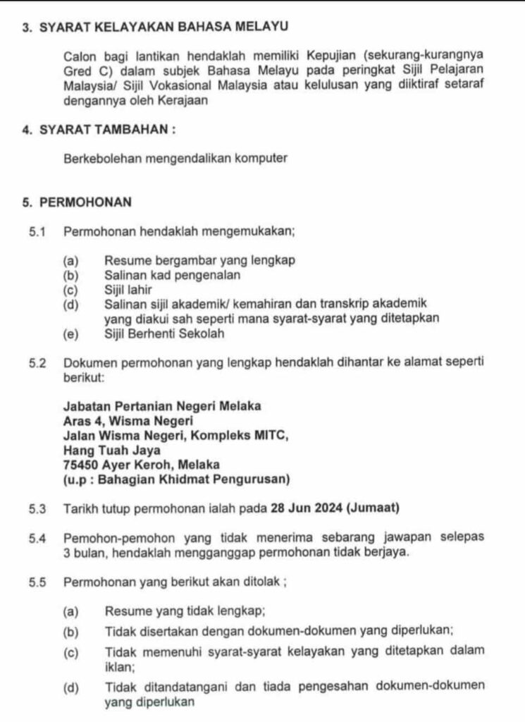 Jawatan Kosong Jabatan Pertanian Malaysia