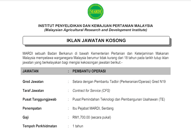 Jawatan Kosong MARDI 2024