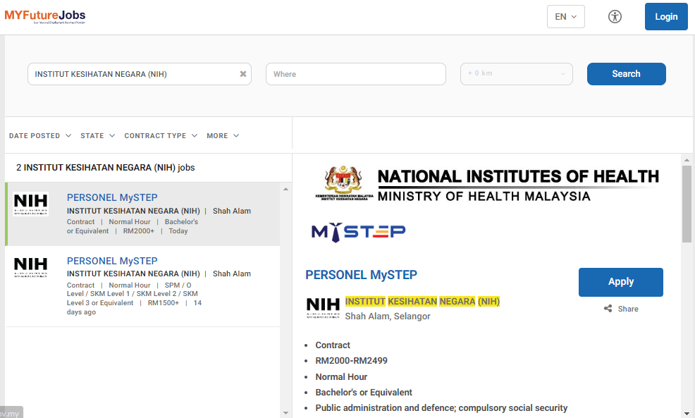 Jawatan Kosong Institut Kesihatan Negaraa