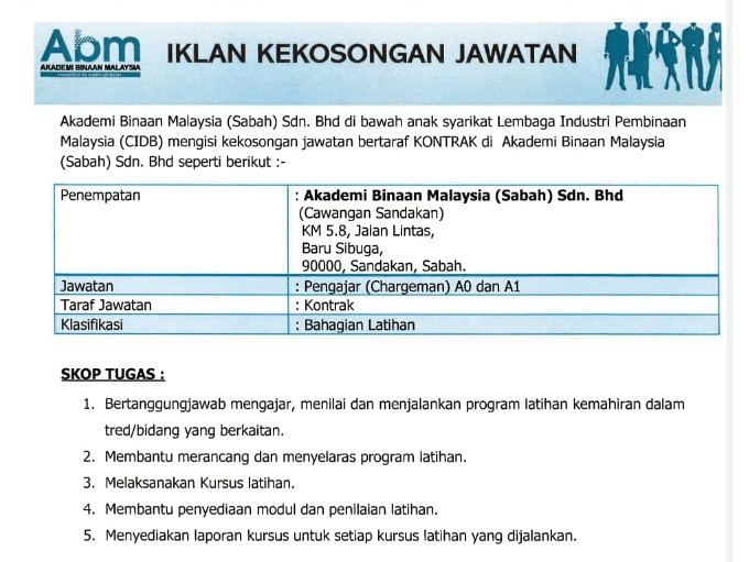 Jawatan Kosong Akademi Binaan Malaysia