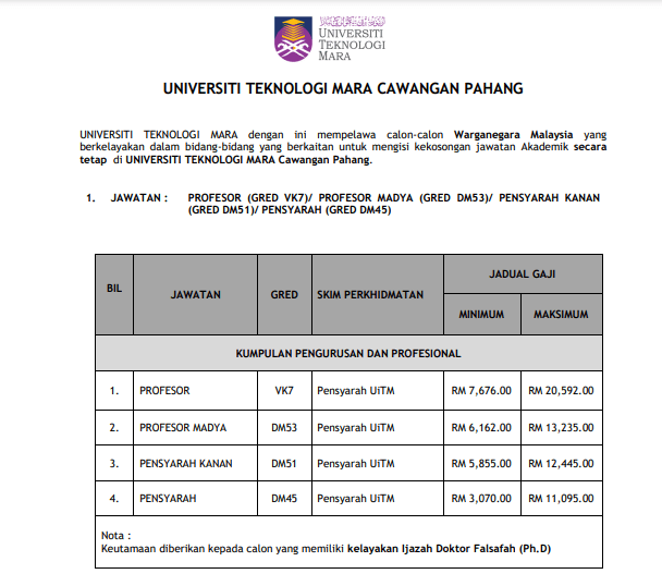 Jawatan Kosong UiTM Pahang