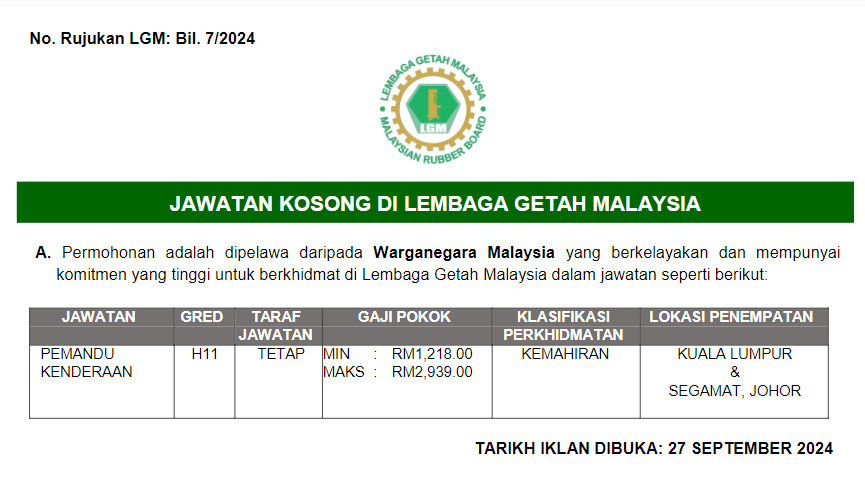 Jawatan Kosong LGM Oktober 2024